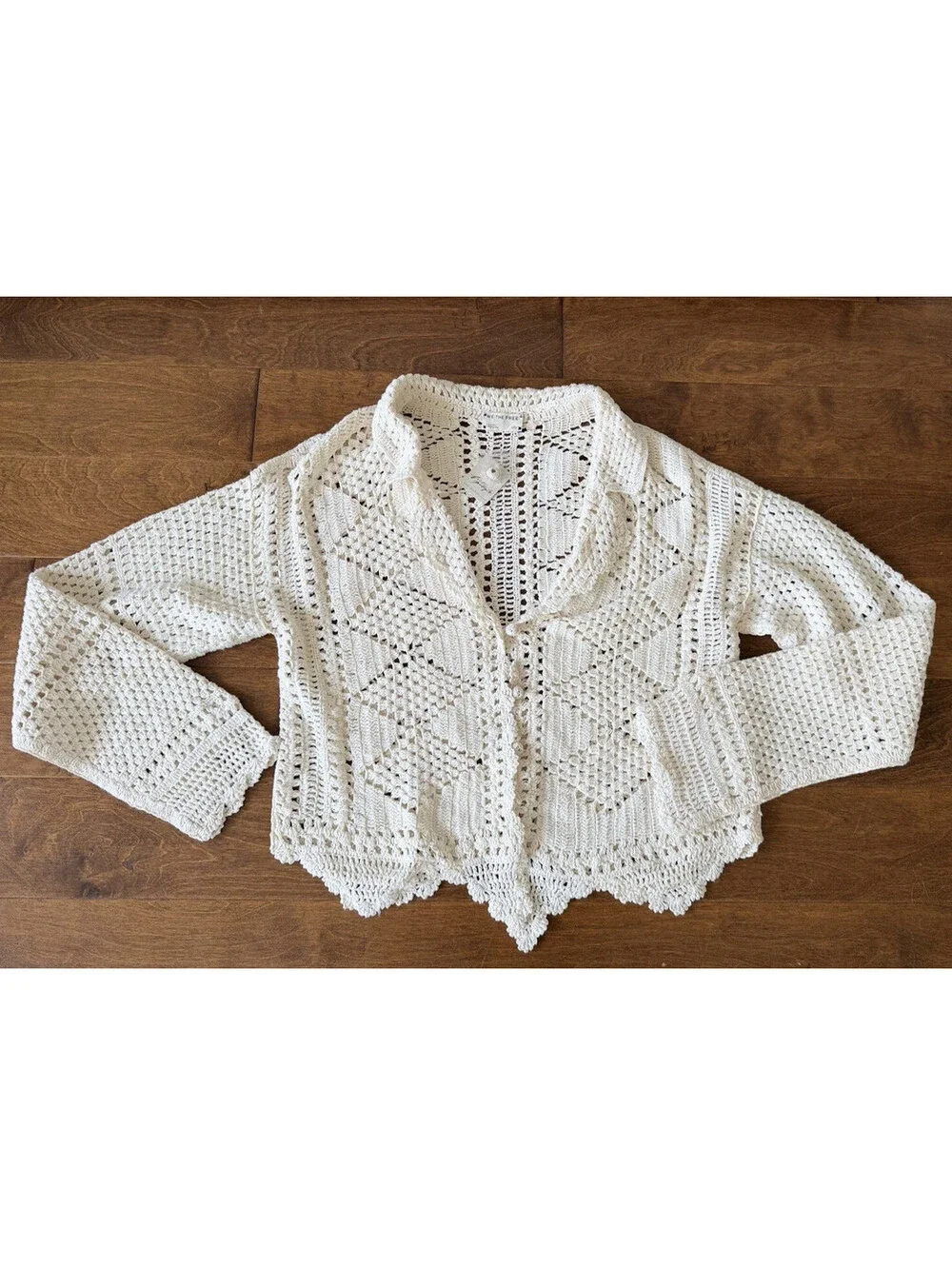 FREE PEOPLE We The Free Friend Of A Friend Cardigan Sweater Ivory Crochet Sz L